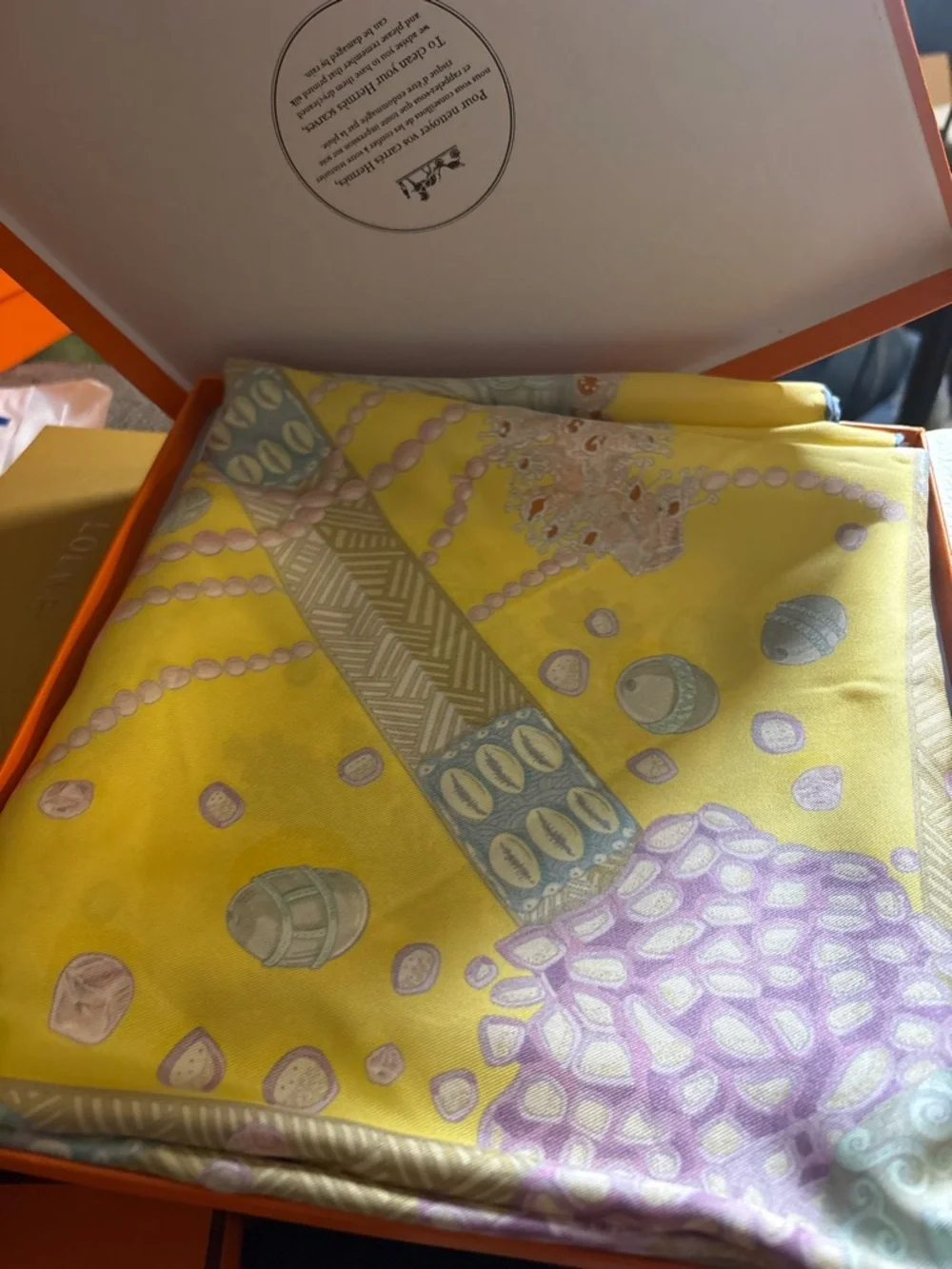 Hermes Yellow Seashell Silk Scarf brand new big size - Picture 8 of 13